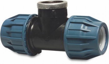 Tyleen T-stuk 90° 25 mm x 3/4" x 25 mm binnendraad