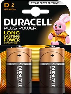 Duracell plus power duralock D batterij 2 stuks.