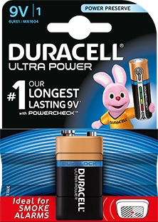 Duracell Ultra Power duralock 9 V batterij.