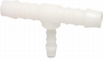 Nylon slangtules, T-stuk verlopend, 6 mm x 4 mm x 6 mm.
