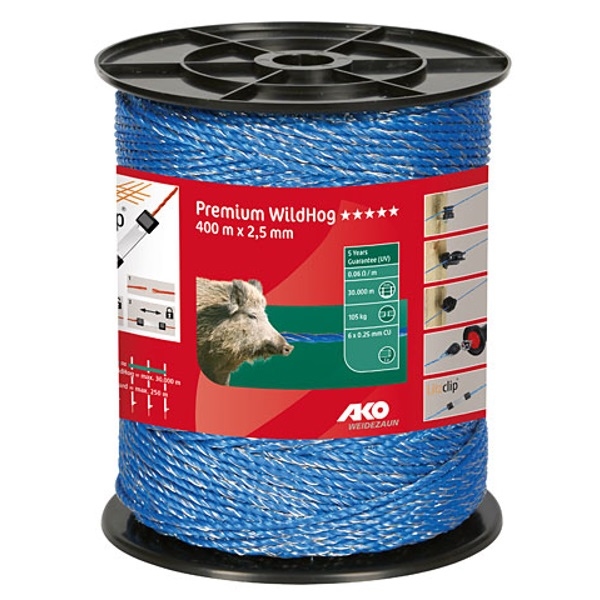 AKO PremiumLine schrikdraad blauw 6x 0.25, 400m.