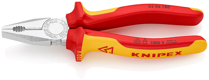 Knipex Kombi-tang verchr./comfort VDE 180 mm, (0306180).