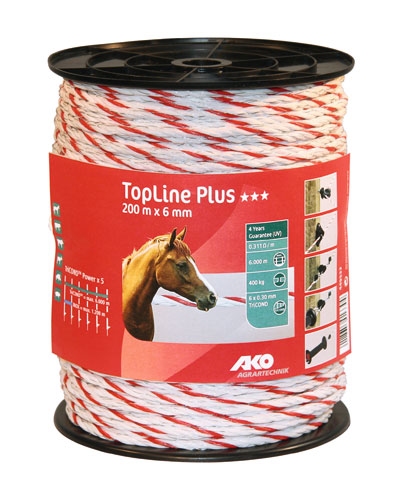 AKO TopLine Plus schrikkoord wit/rood 6mm-200m TriCOND.