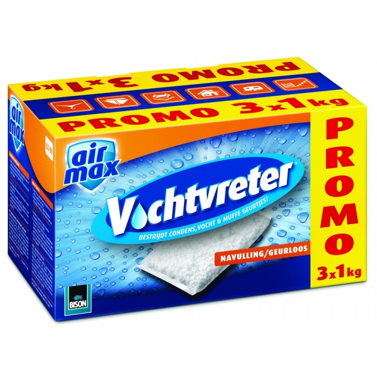Bison navulling vochtvreter Promo geurloos 1 kg 3 stuks.