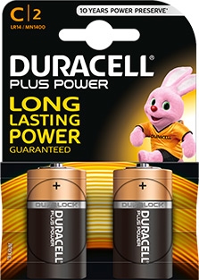 Duracell plus power duralock C batterij 2 stuks.