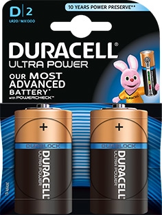 Duracell Ultra Power duralock D batterij 2 stuks.