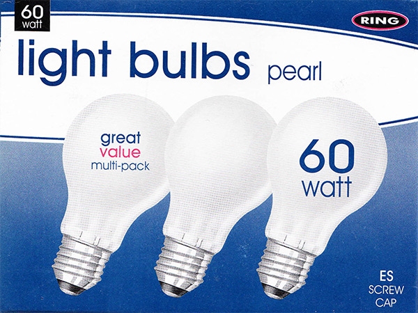 Ring, 3 x 60 watt Light Bulbs.