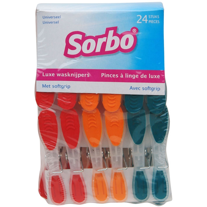 Sorbo wasknijper plastic met softgrip 24 stuks.