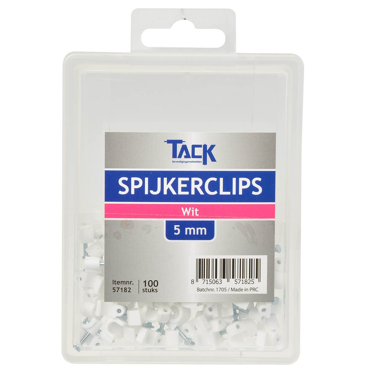 Tack Spijkerclip wit 5mm 100 stuks per doosje.