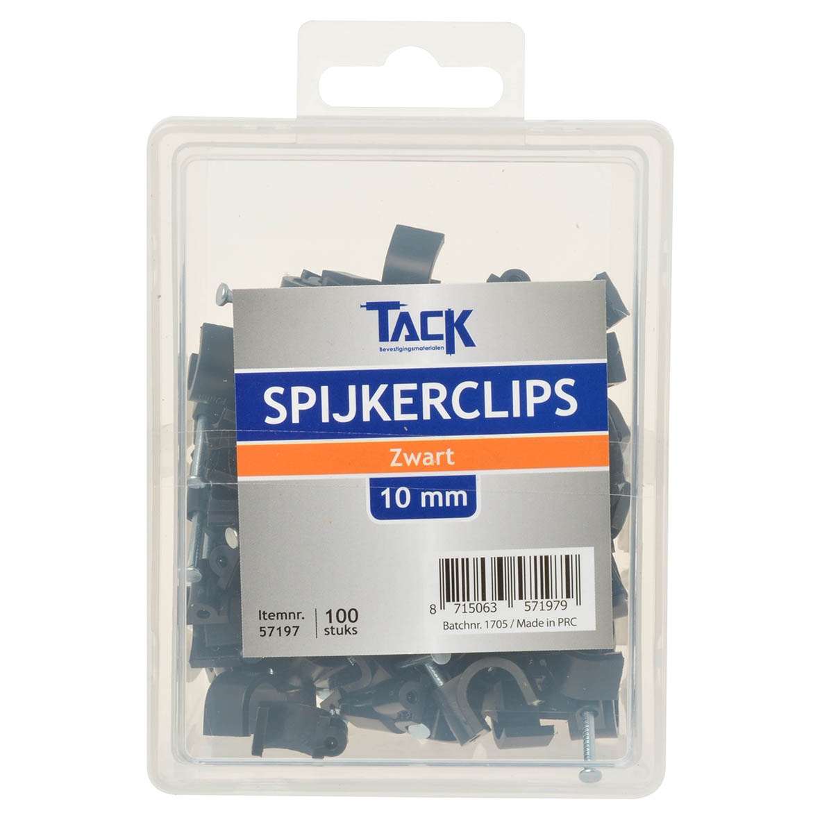 Tack Spijkerclip zwart 10mm 100 stuks per doosje.