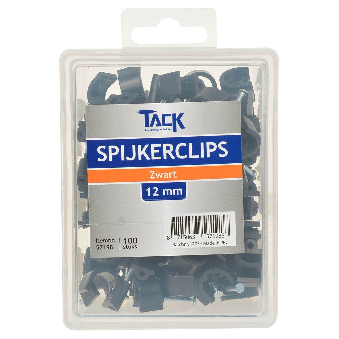 Tack Spijkerclip zwart 12mm 100 stuks per doosje.