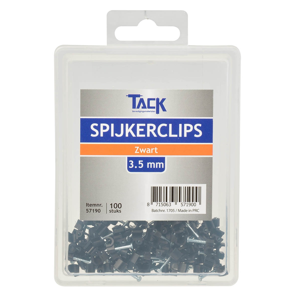 Tack Spijkerclip zwart 3.5mm 100 stuks per doosje.