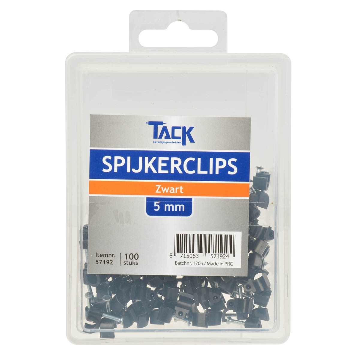 Tack Spijkerclip zwart 5mm 100 stuks per doosje.