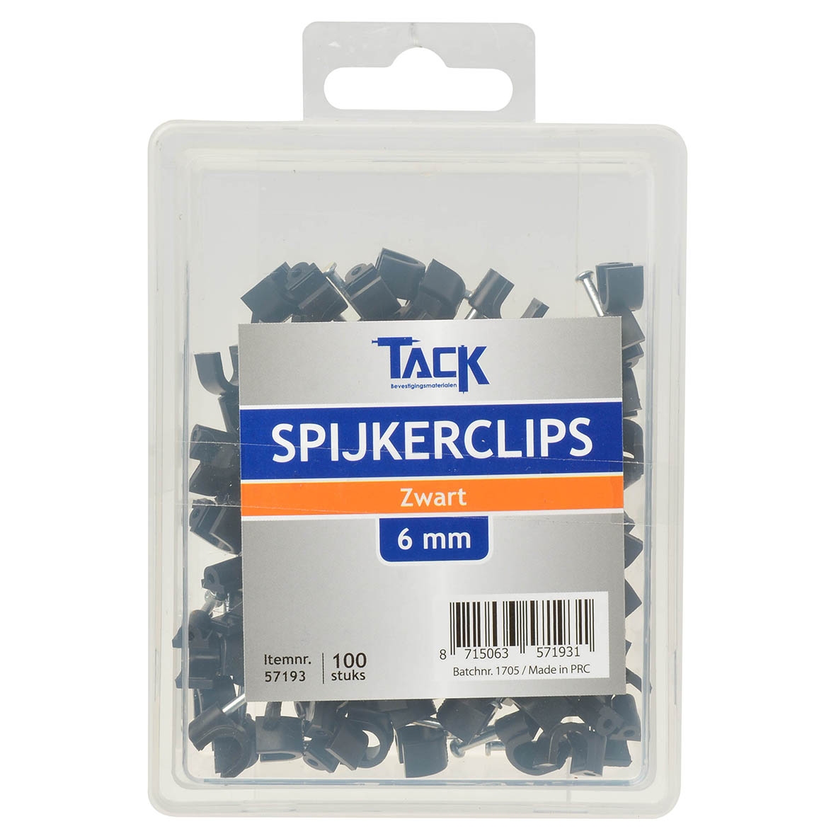 Tack Spijkerclip zwart 6mm 100 stuks per doosje.