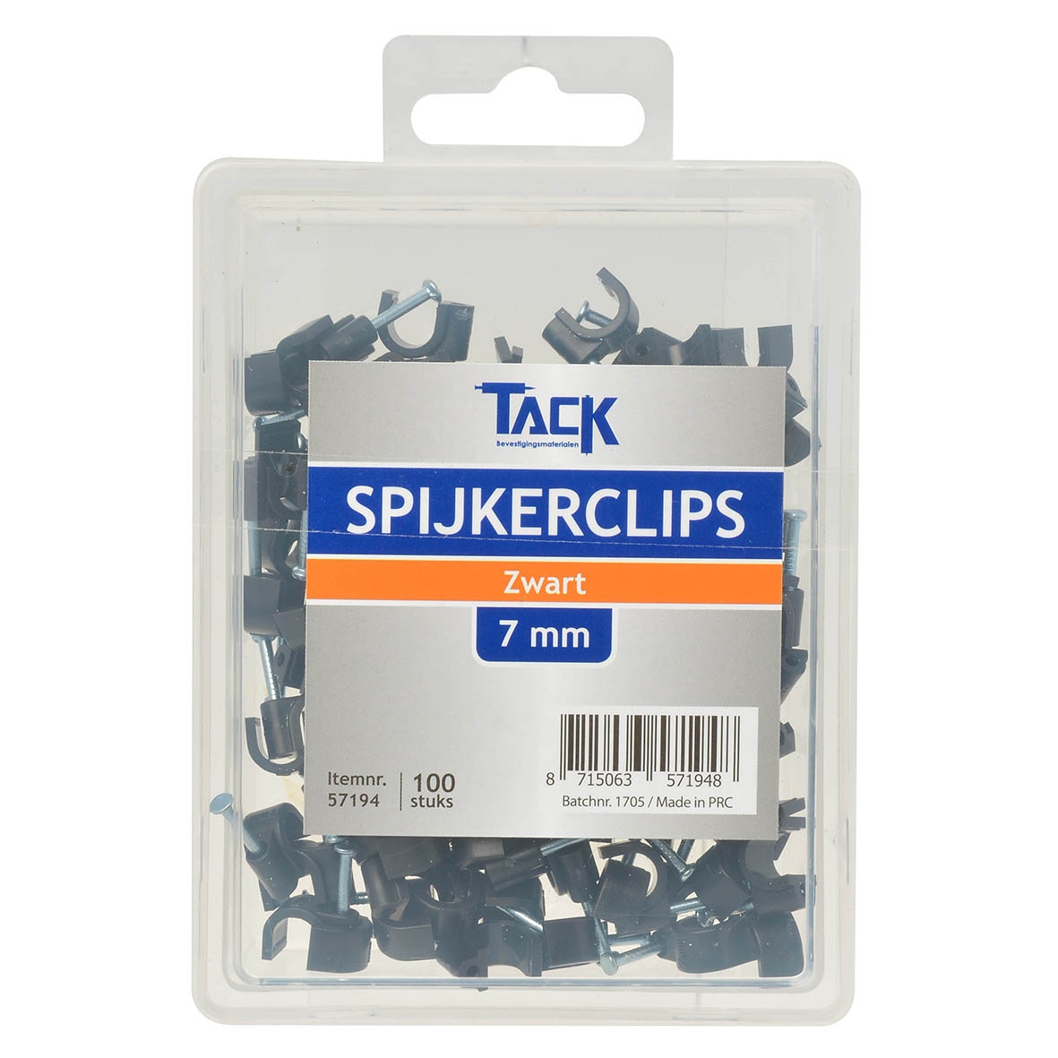 Tack Spijkerclip zwart 7mm 100 stuks per doosje.