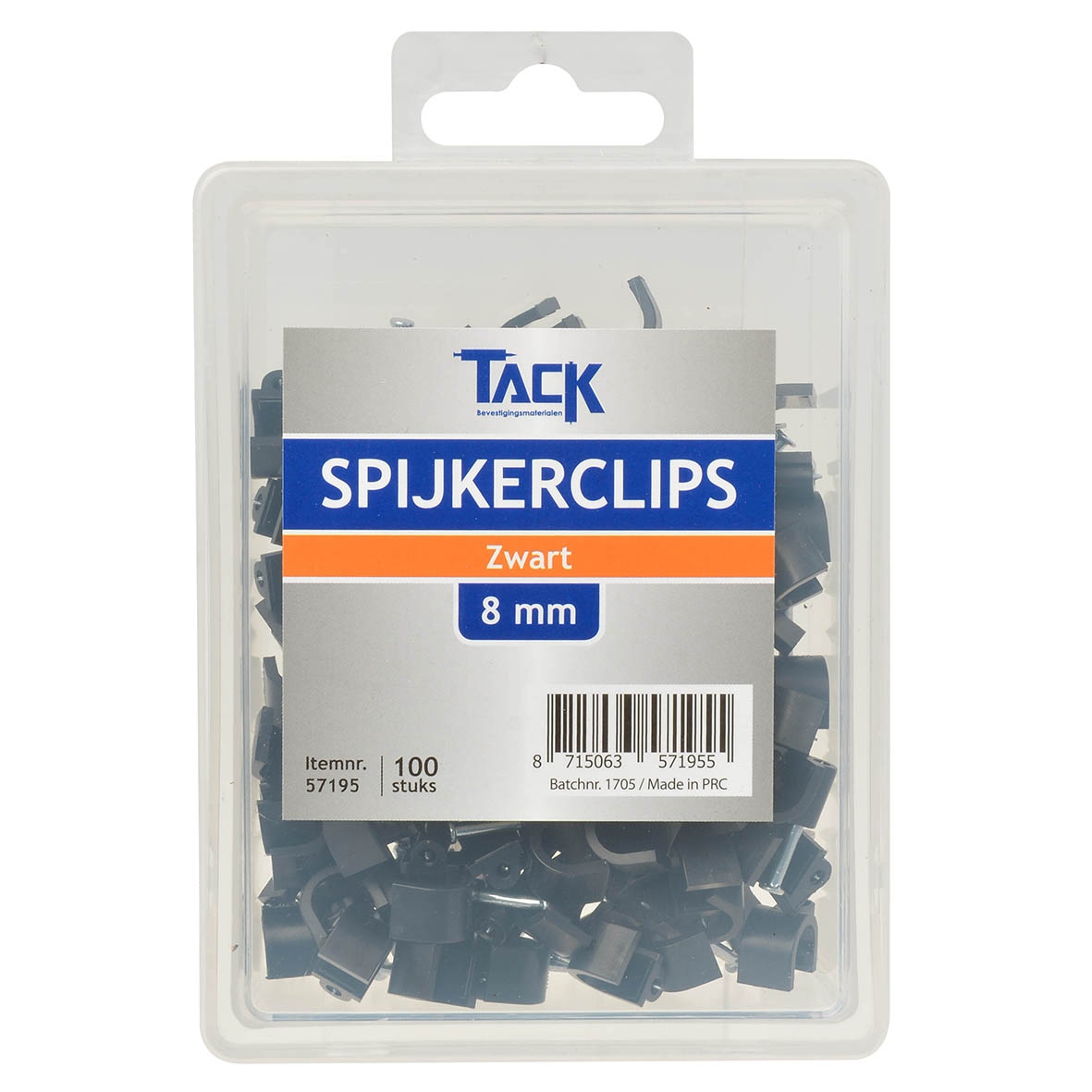 Tack Spijkerclip zwart 8mm 100 stuks per doosje.