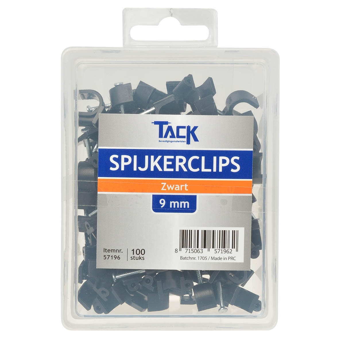 Tack Spijkerclip zwart 9mm 100 stuks per doosje.