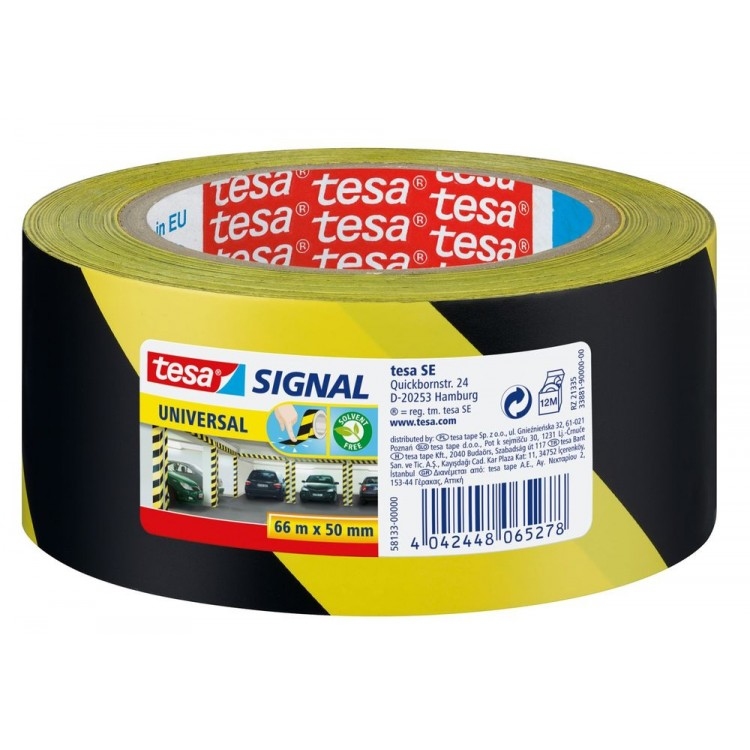 Tesa Universal waarschuwingstape geel/zwart 66 meter x 50 mm
