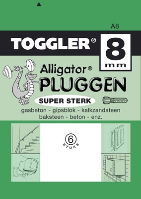 Toggler alligatorplug 8 mm zonder flens A 6 stuks.