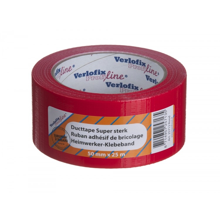 Verlofix Duct tape profi 50 mm x 25 meter rood.