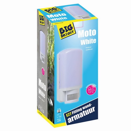 Wand armatuur E27 + PIR wit.