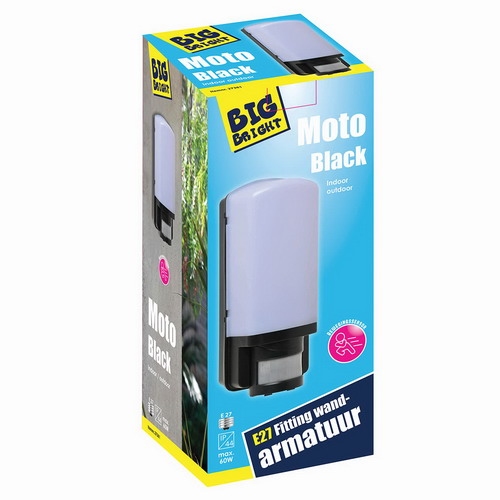 Wand armatuur E27 + PIR zwart.
